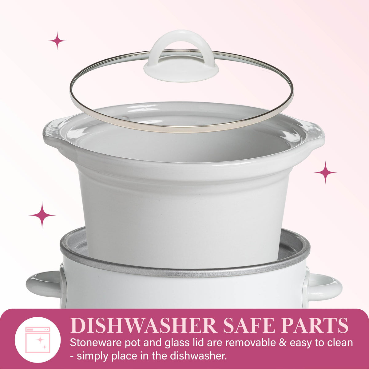 Paris Hilton slow cooker with dishwasher-safe lid and pot simplifies cleanup after cooking.