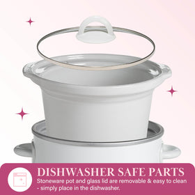 Paris Hilton slow cooker with dishwasher-safe lid and pot simplifies cleanup after cooking.