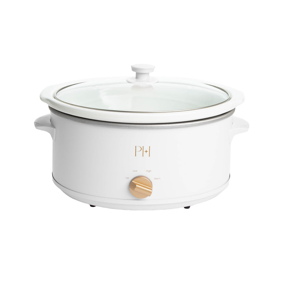 Paris Hilton slow cooker front view with 6-quart capacity for family meals and gatherings.