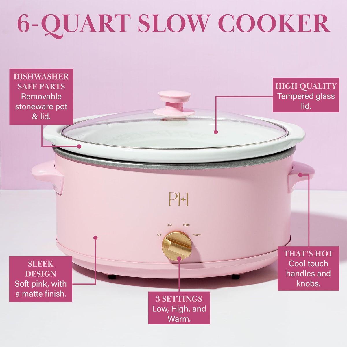 Paris Hilton slow cooker with gold accent details elevates countertops.
