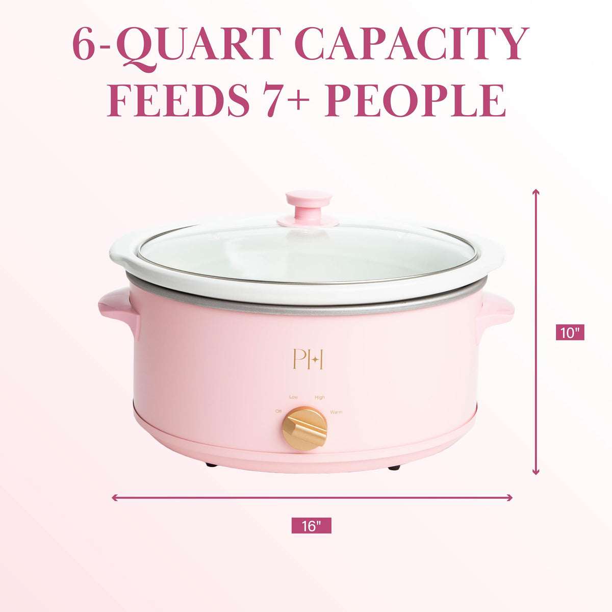 Paris Hilton slow cooker in matte finish body adds chic kitchen style.