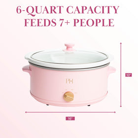 Paris Hilton slow cooker in matte finish body adds chic kitchen style.