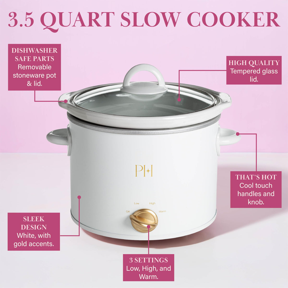 Paris Hilton slow cooker with matte finish and gold accents adds chic style to any counter.