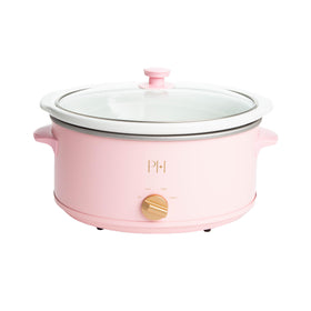 Paris Hilton slow cooker with oval stoneware insert showing durable, naturally nonstick surface.