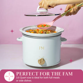 Paris Hilton slow cooker oval stoneware highlights a naturally nonstick surface for effortless cleanup.
