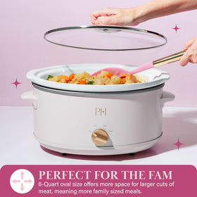 Close-up of Paris Hilton slow cooker stoneware showing naturally nonstick surface.