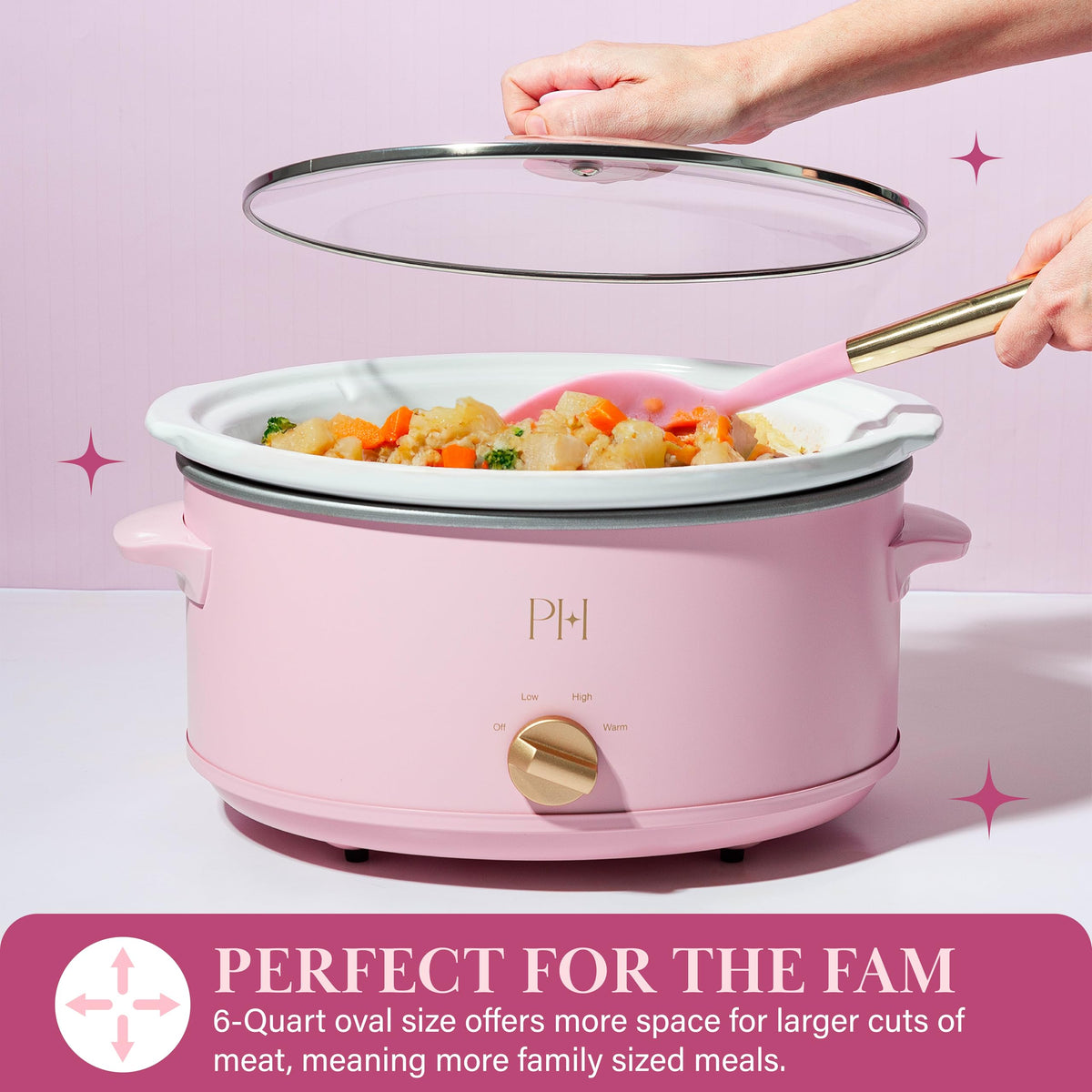 Paris Hilton slow cooker with tempered glass lid providing clear visibility while cooking.