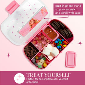 Paris Hilton pink heart design on snack boxes for stylish snacking.