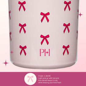 Shiny stainless steel body of Paris Hilton food jar.