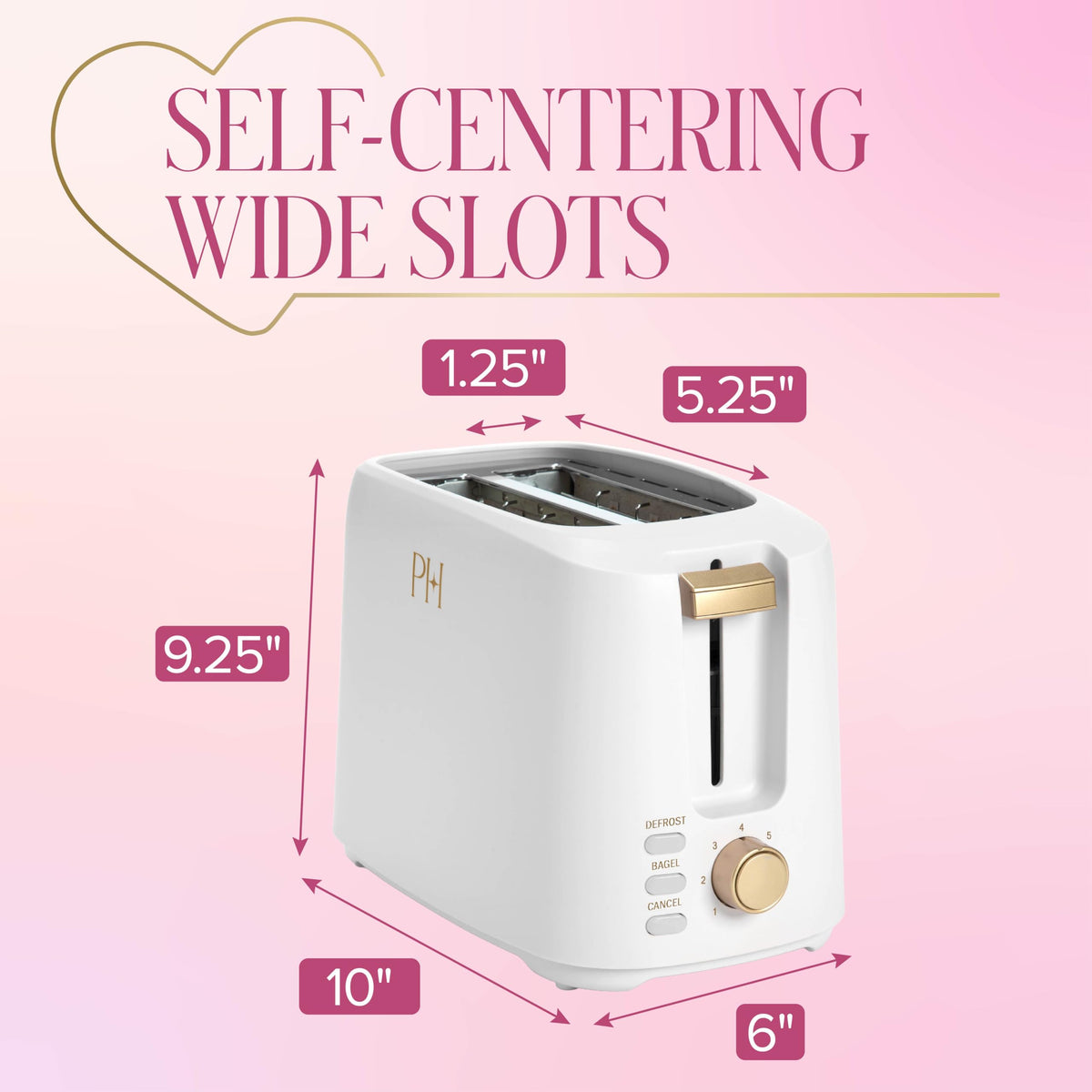 Paris Hilton 2-Slice Toaster with bagel and defrost functions for quick mornings.
