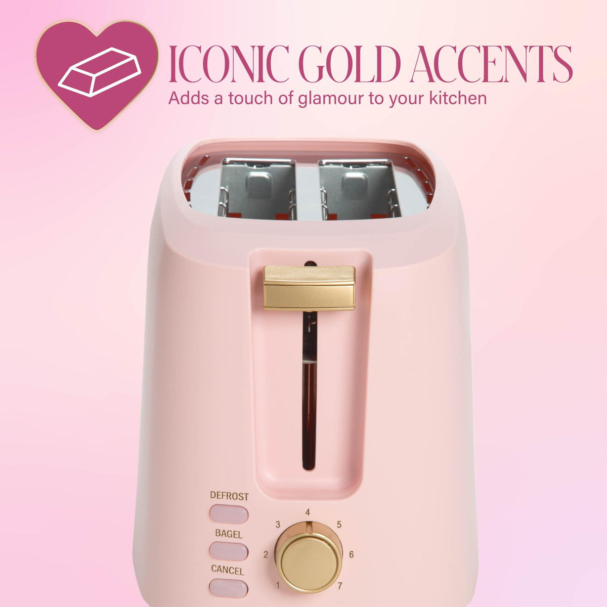 Paris Hilton pink toaster on a stylish countertop