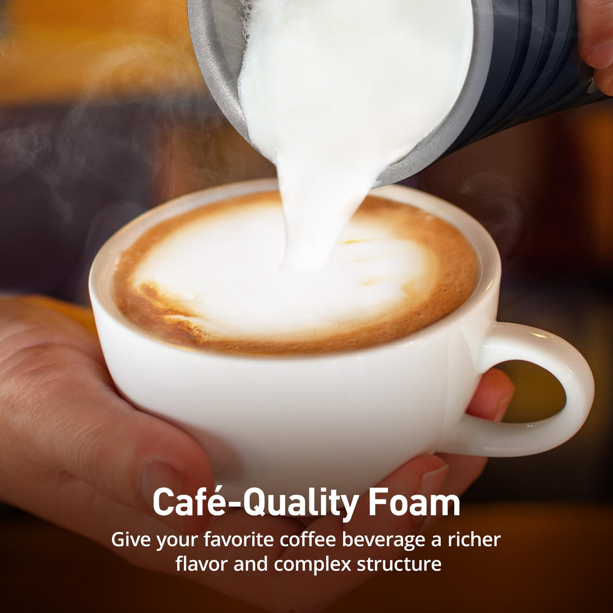Paris Rhône 4-in-1 Milk Steamer hot-foam mode for café-quality drinks at home.