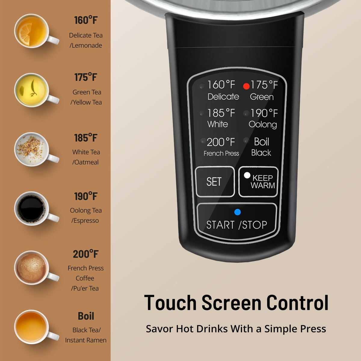 Paris Rhone kettle Strix thermostat controls temperature precisely for varied beverages.