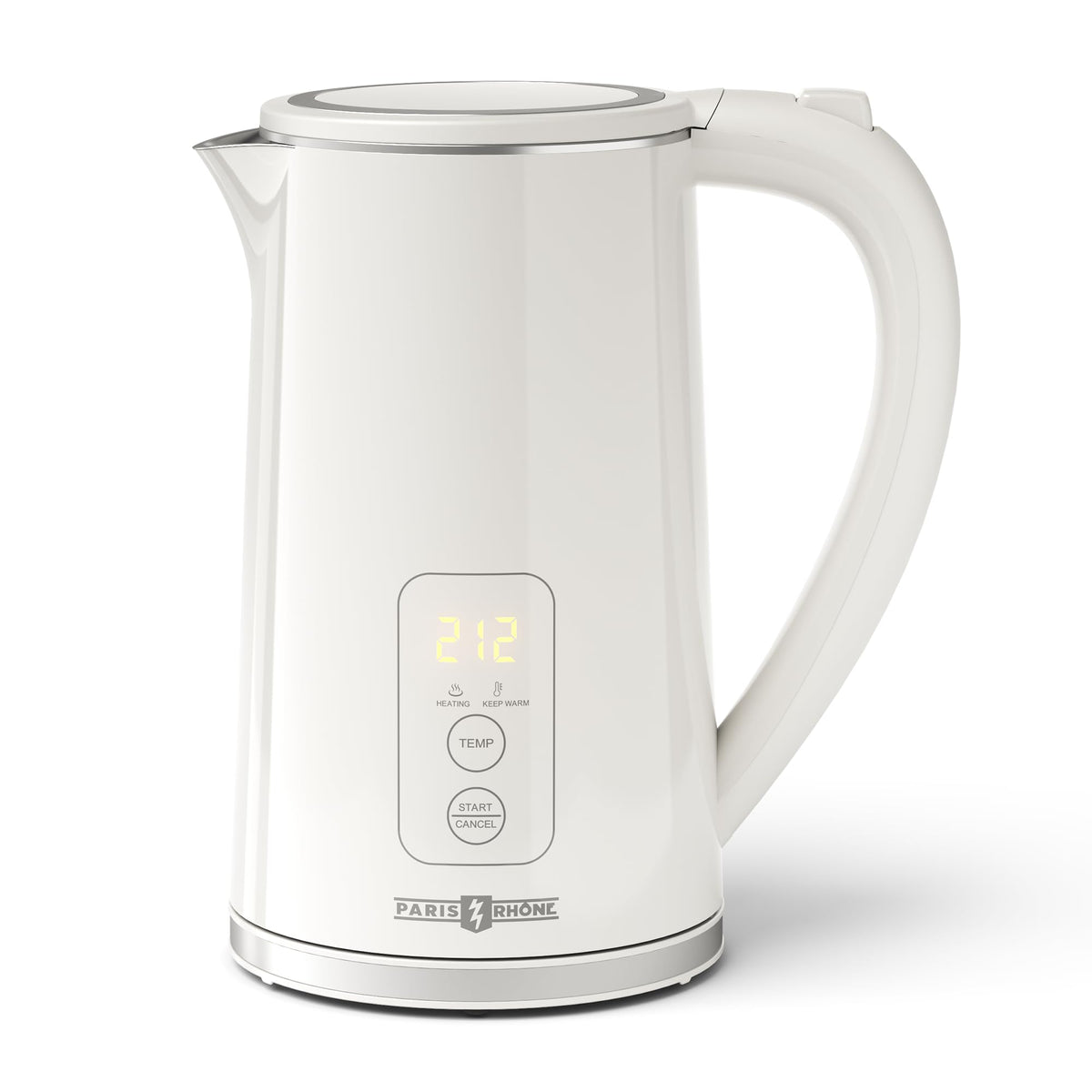 Paris Rhone Electric Tea Kettle 1.7L with clear temperature display for precise brewing.