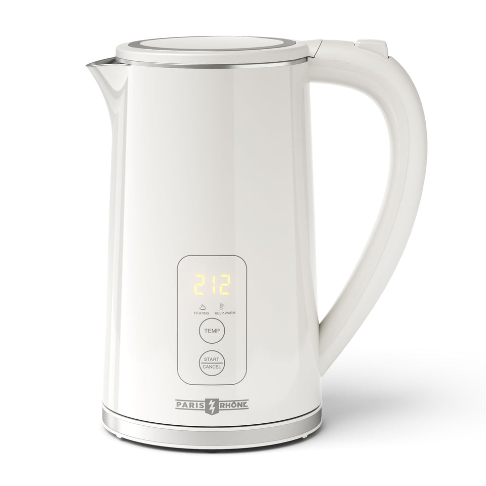 Paris Rhone Electric Tea Kettle 1.7L with clear temperature display for precise brewing.
