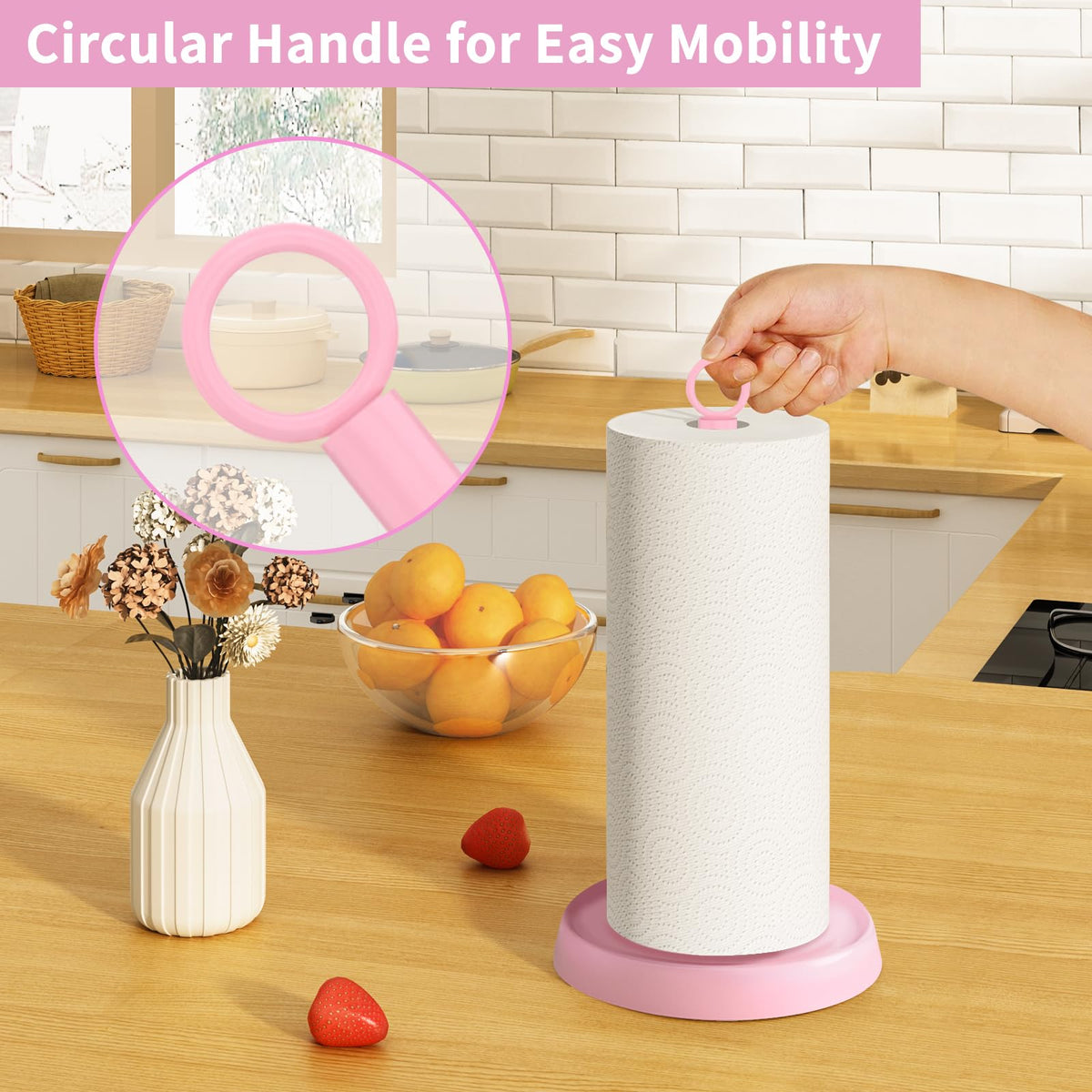 PAROTO pink paper towel holder ring handle for easy movement during cooking