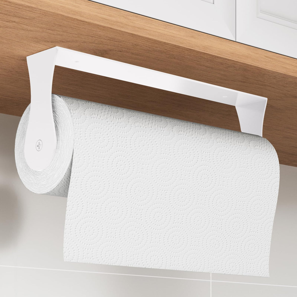 Paroto under-cabinet paper towel holder in white keeps towels accessible and clutter-free.
