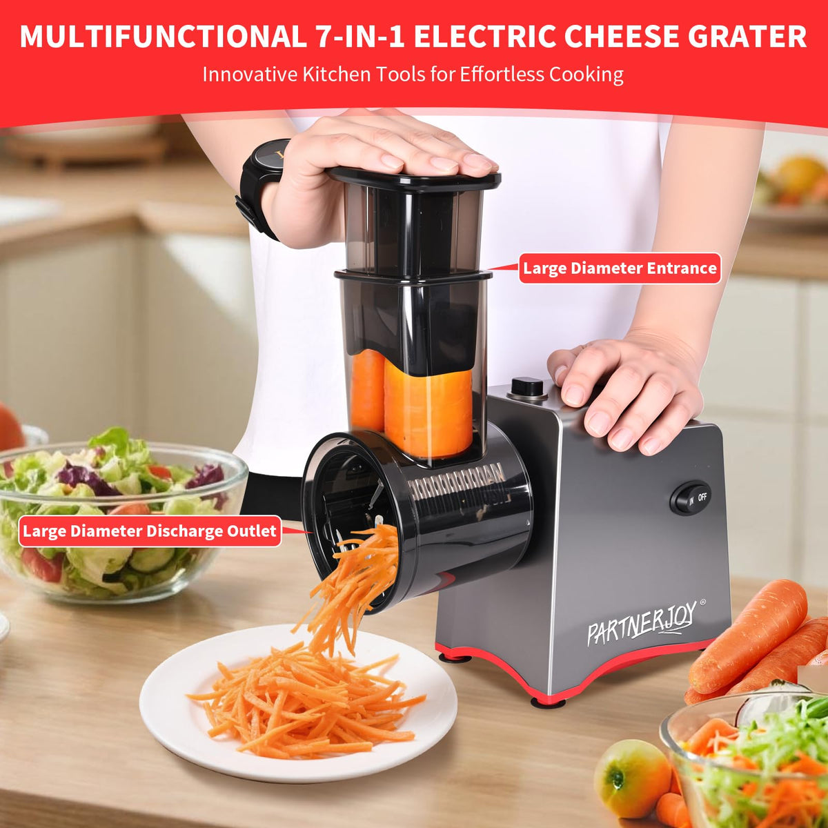 PARTNERJOY 7-in-1 cone attachments for shredding and slicing versatility