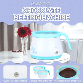 Party Desserts melting pot dual inserts in use for separate candy batches and easier cleanup.