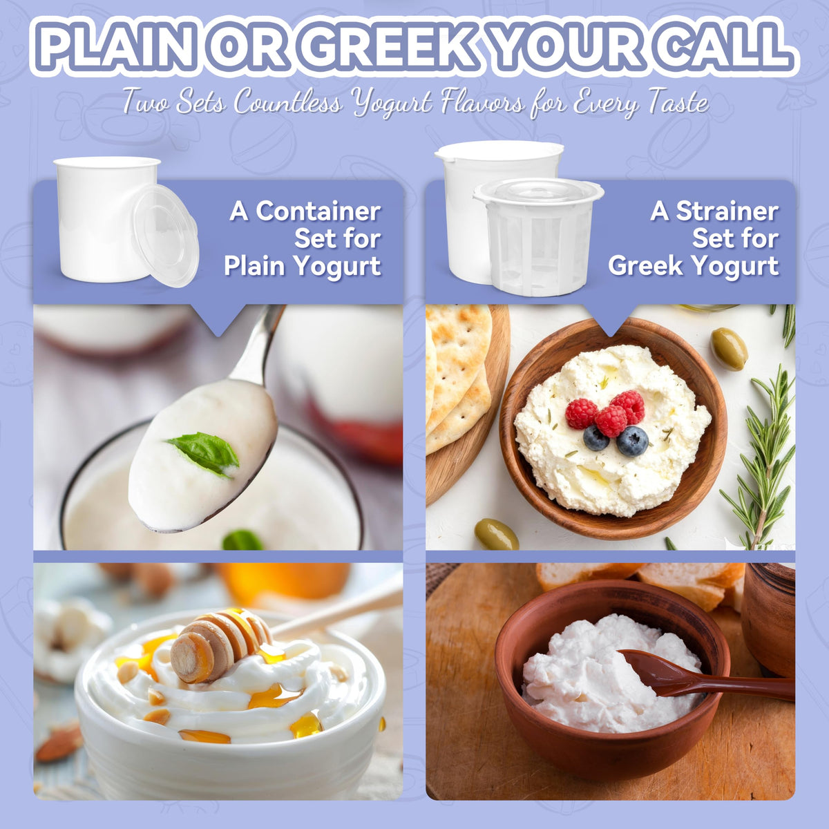 Party Desserts yogurt-maker-filter-device drains whey for Greek-style yogurt