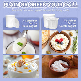 Party Desserts yogurt-maker-filter-device drains whey for Greek-style yogurt