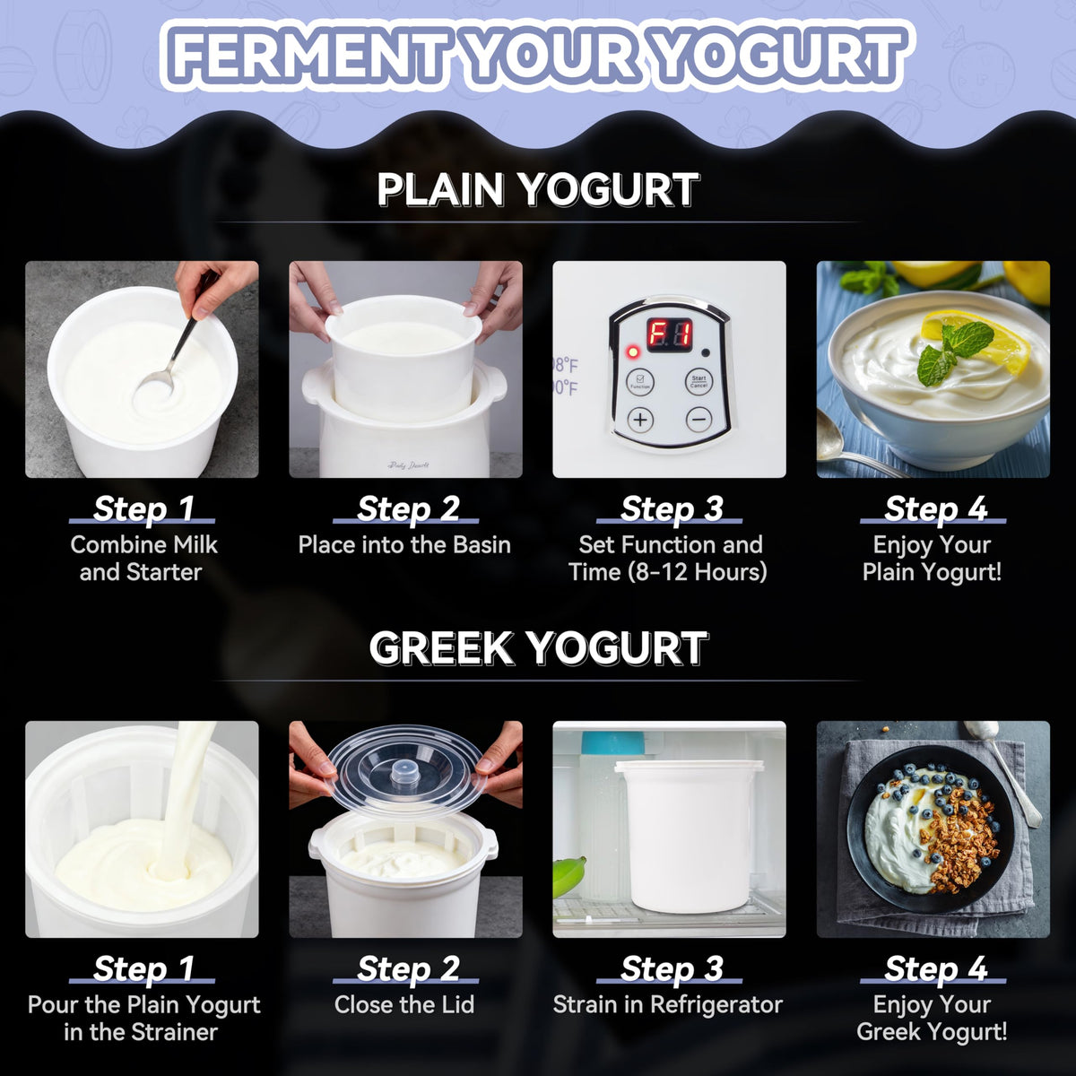 Party Desserts yogurt maker control panel for easy timing