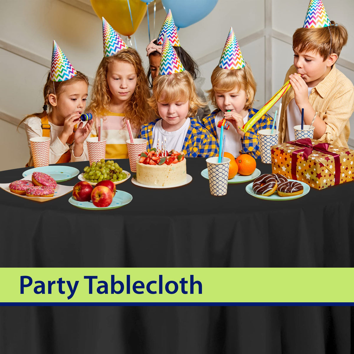 Party Dimensions pre-cut round tablecloth showing precise edges for neat coverage.