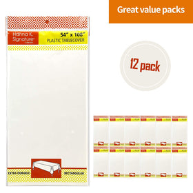 Party Dimensions indoor-outdoor white table cover suitable for versatile party settings