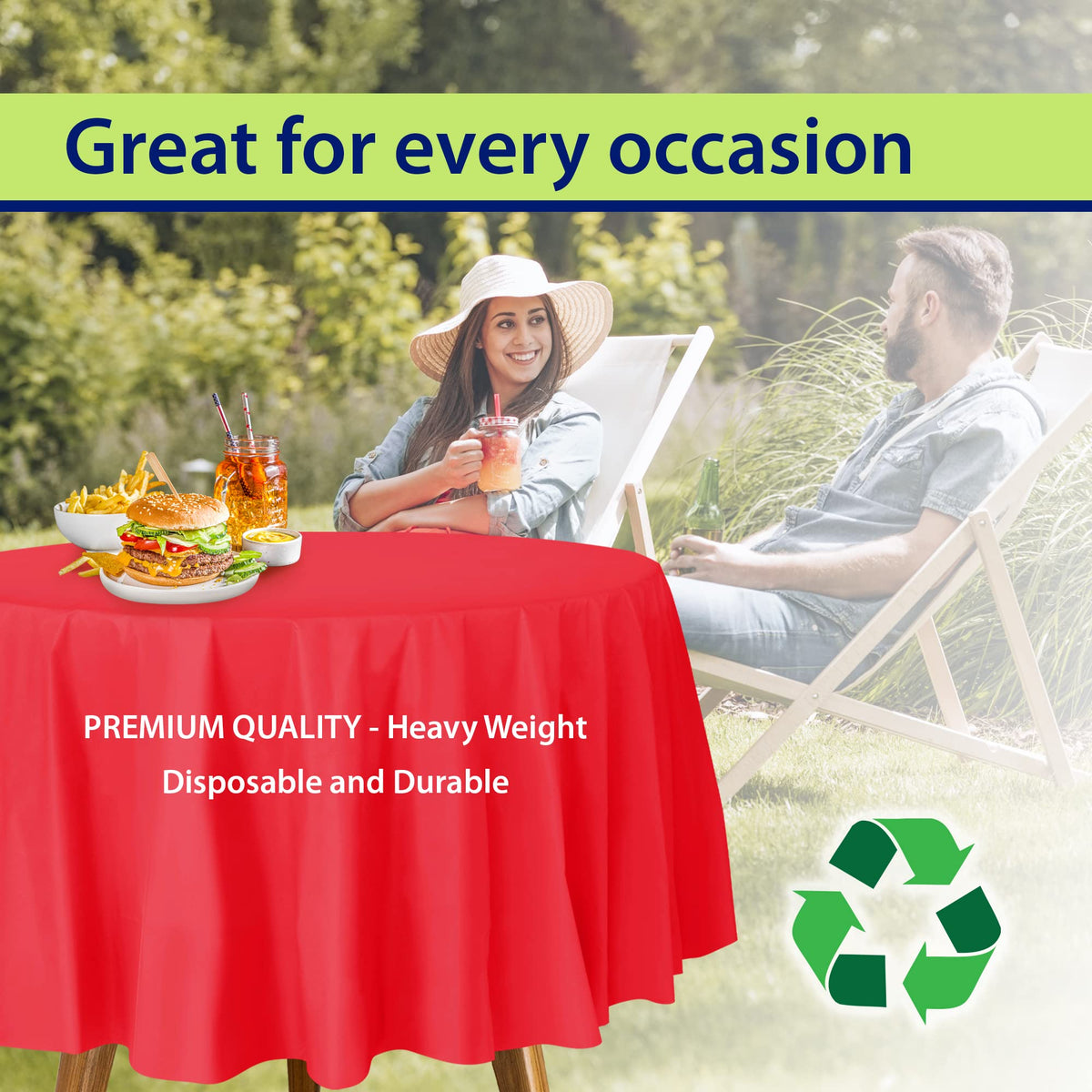 Party Dimensions tablecloth used outdoors, versatile for weddings and parties.