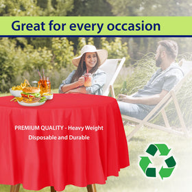 Party Dimensions tablecloth used outdoors, versatile for weddings and parties.