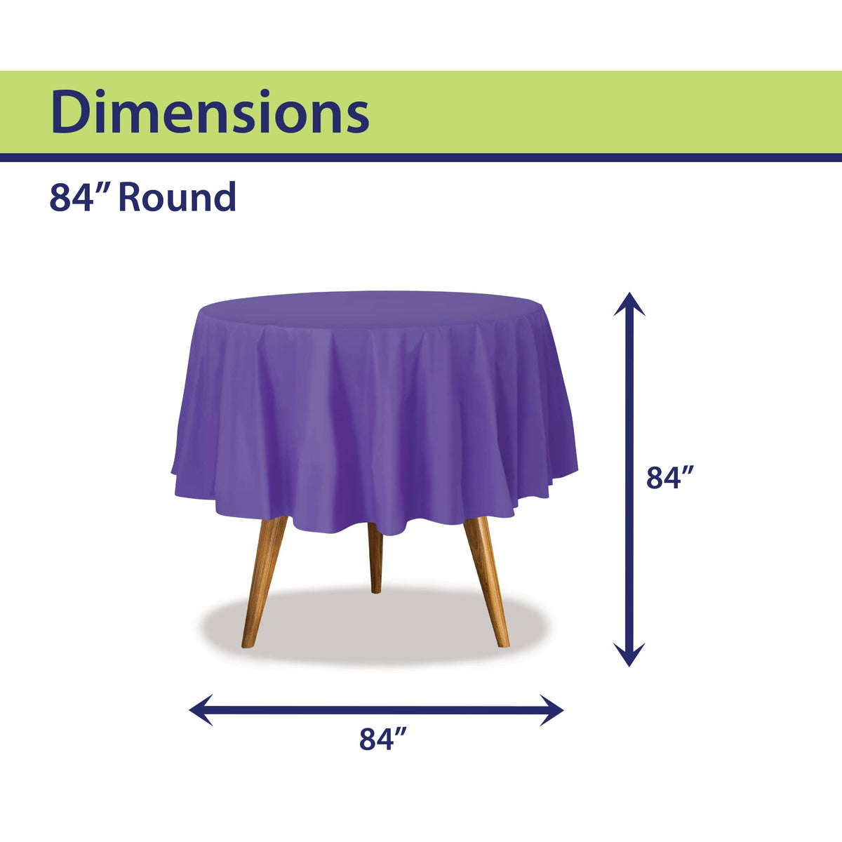 Party Dimensions purple disposable tablecloth on a round table for elegant event setup