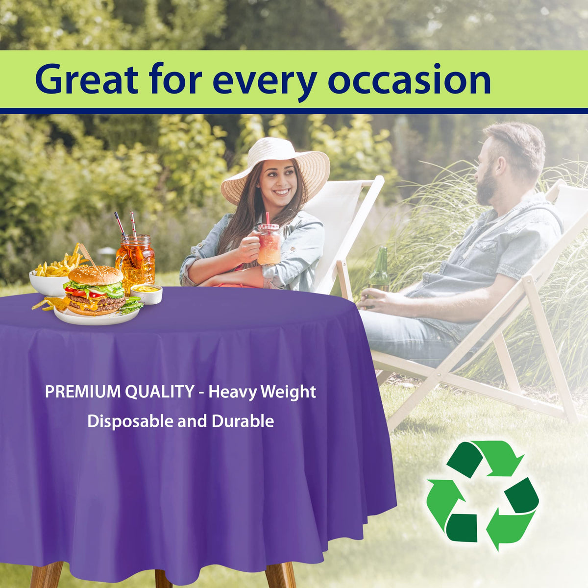 Party Dimensions purple tablecloth suitable for indoor and outdoor use at events