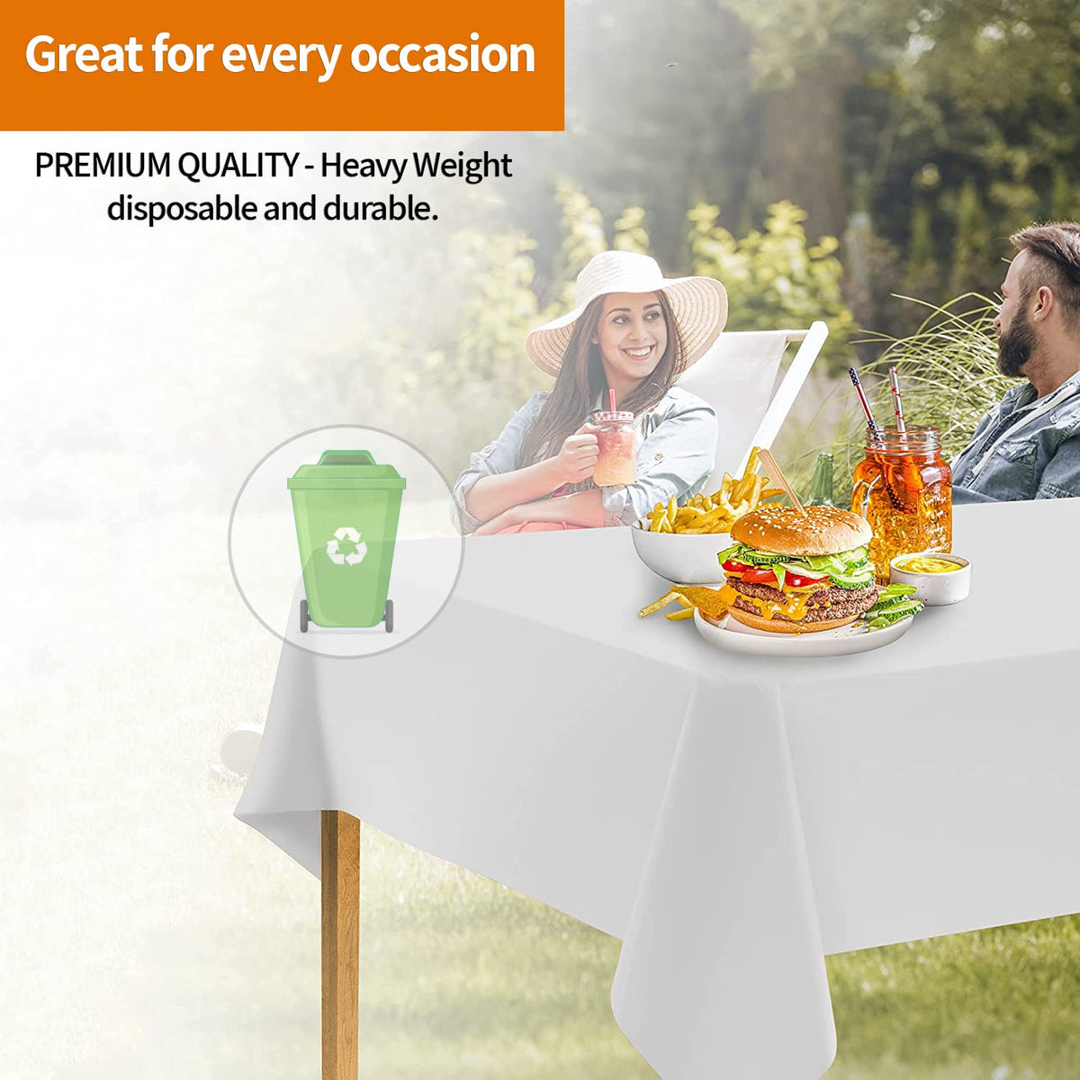 Party Dimensions eco-friendly plastic tablecloth options for reuse or recycling after events