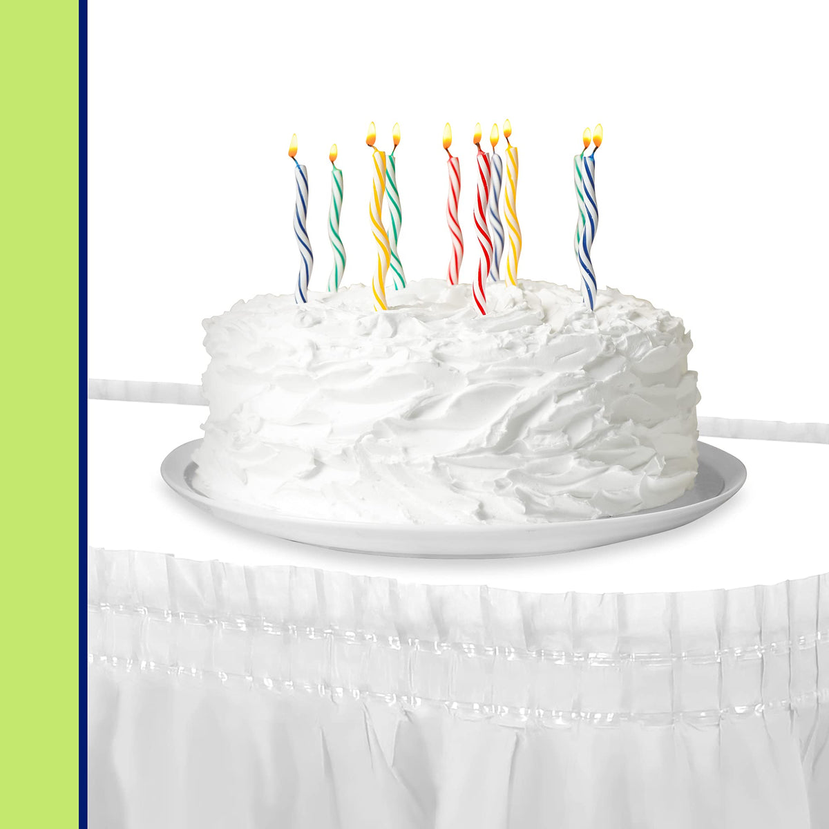 Party Dimensions reusable white table skirt offers durable, affordable decor