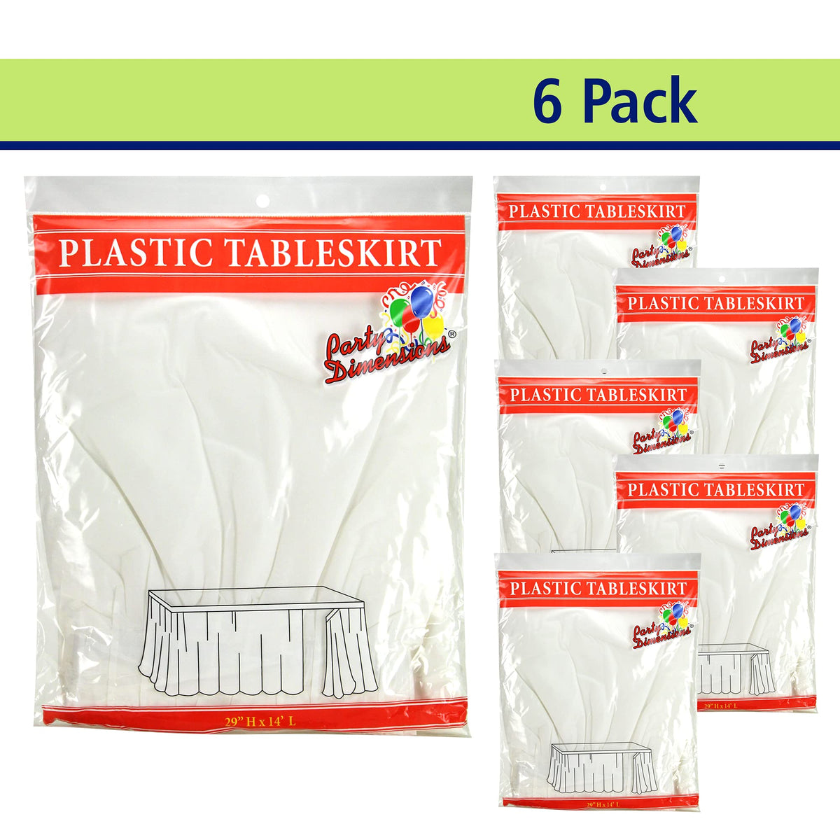 Party Dimensions self-adhesive white table skirt for quick, clean setup