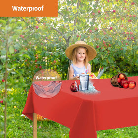 Eco-friendly plastic tablecloth that can be recycled or reused.