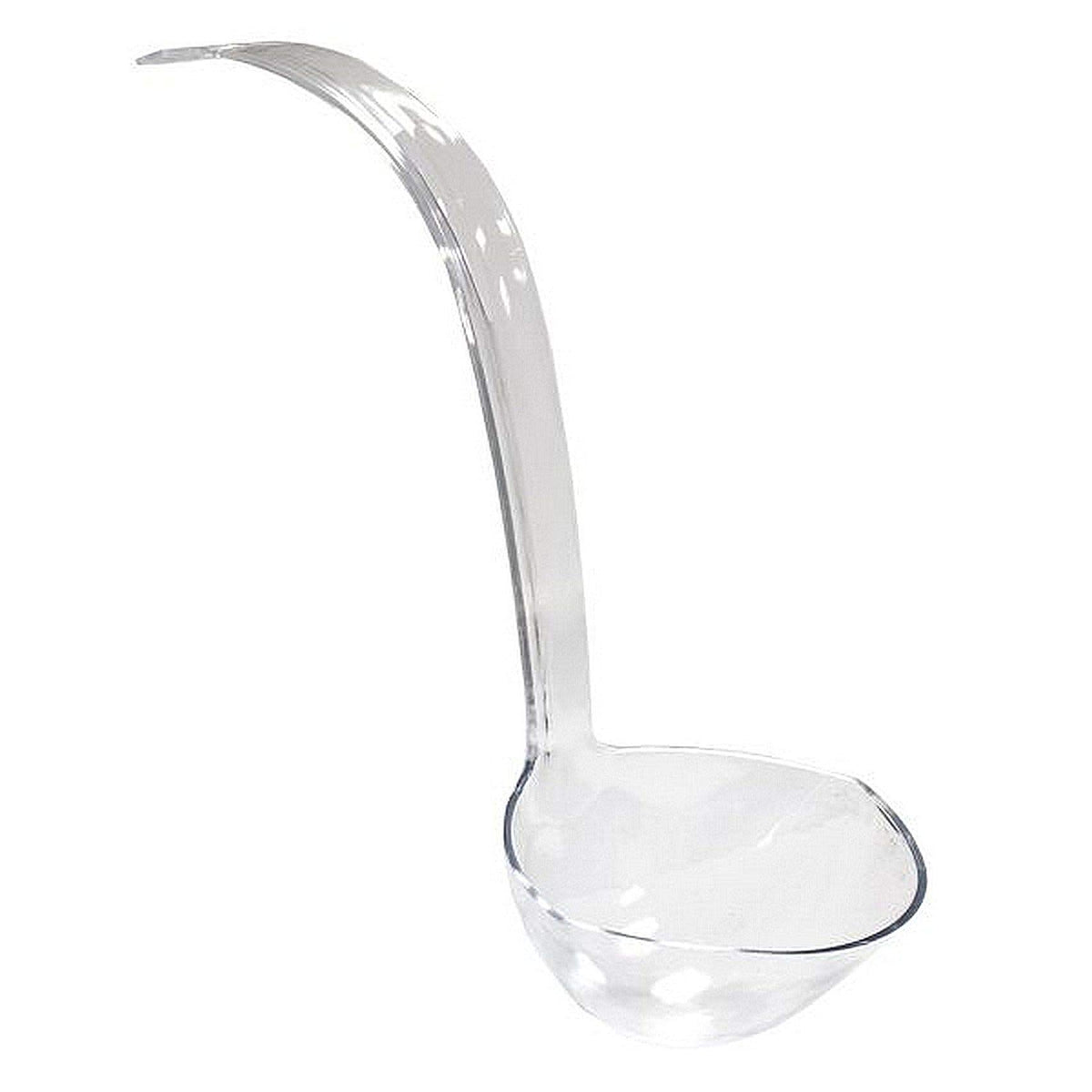 Party Essentials hard plastic 5-ounce ladle with clear finish and easy-grip handle for punch bowls.