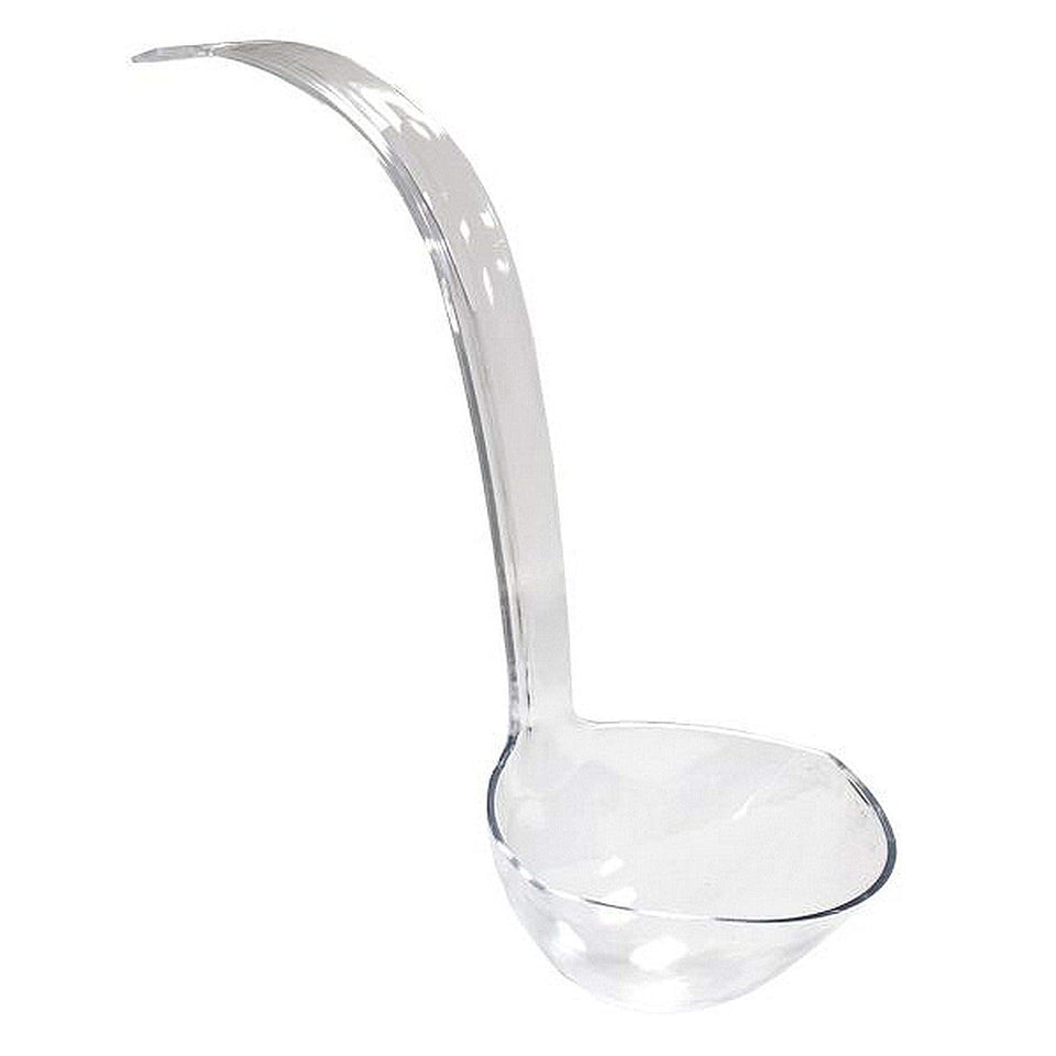 Party Essentials hard plastic 5-ounce ladle with clear finish and easy-grip handle for punch bowls.