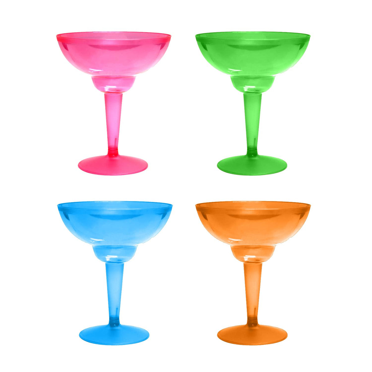 Party Essentials neon margarita glasses 12oz set in pink for festive tastings and easy cleanup.