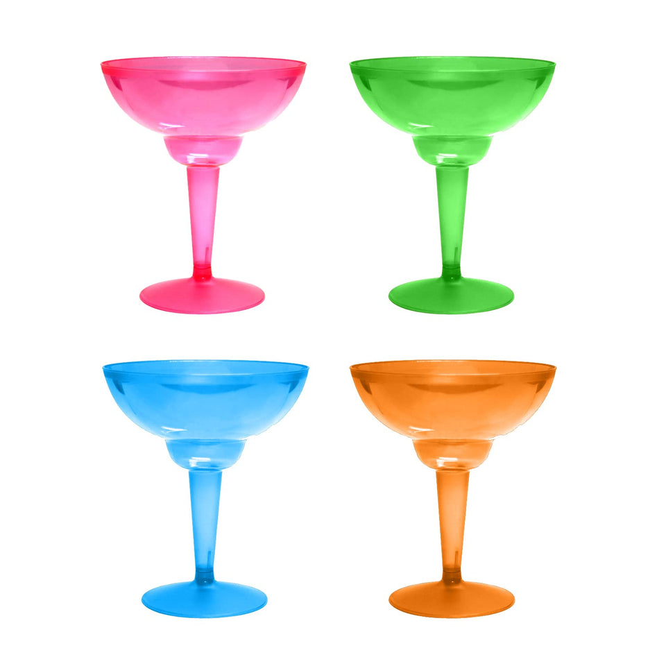 Party Essentials neon margarita glasses 12oz set in pink for festive tastings and easy cleanup.