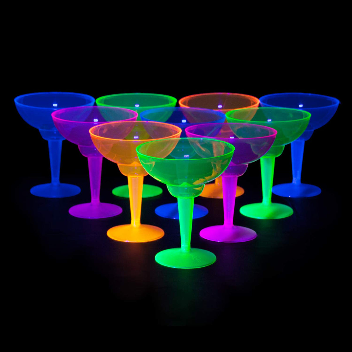 Party Essentials neon margarita glasses 12oz in orange for lively table settings and bold party vibes.