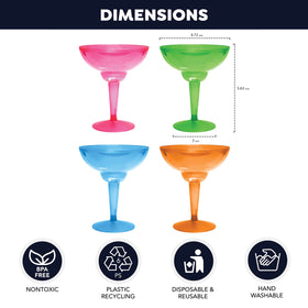 Party Essentials neon margarita glasses 12oz in pink for festive tastings and easy cleanup.