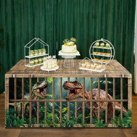 Party Greeting durable fabric tablecloth in green brown tones for jungle parties