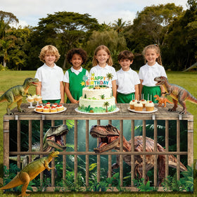 Party Greeting jungle dinosaur tablecloth boosts party supplies with theme consistency