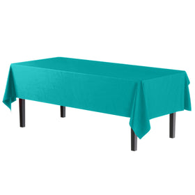 Close-up of Party Solids Aqua tablecloth texture and vibrant color.