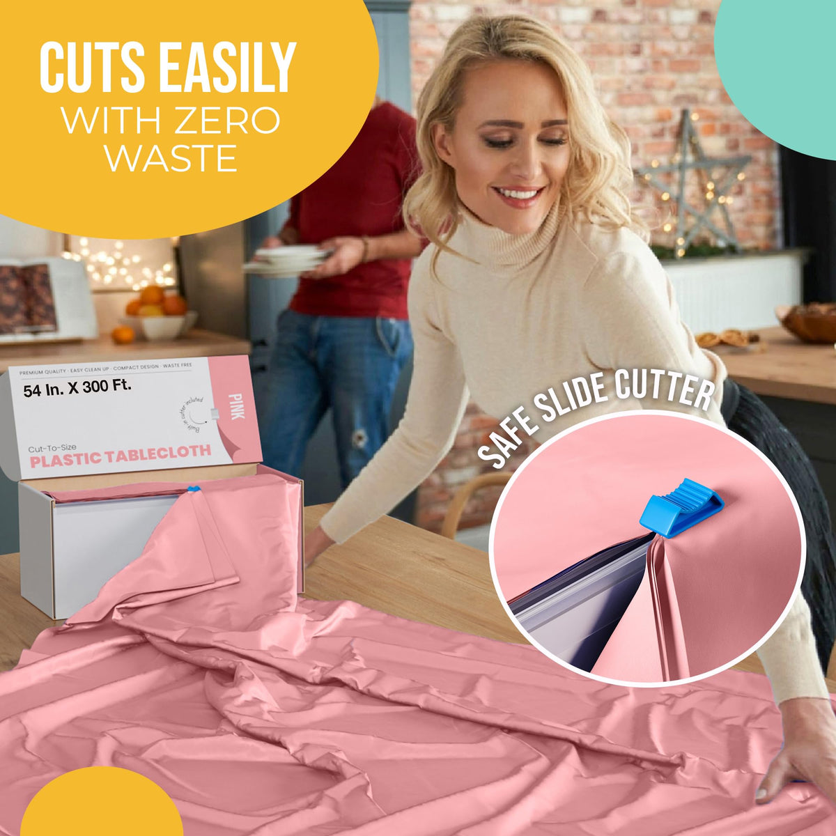 Party Solids disposable pink table cover box for easy transport