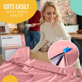 Party Solids disposable pink table cover box for easy transport