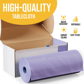 Disposable plastic tablecloth reduces cleanup time after events.