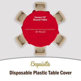 Party Solids disposable red tablecloth makes cleanup quick and easy after celebrations.