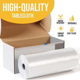 Party Solids disposable tablecloths for easy post-event cleanup.